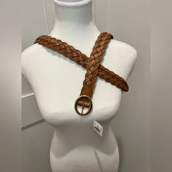 J. Crew Braided Italian leather Brown Belt with Gold Buckle CG072 $90 - Picture 6 of 9